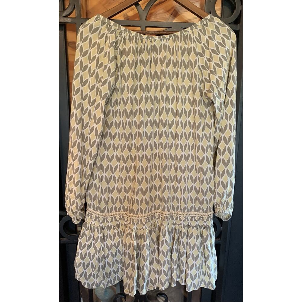 Skemo Boho Embroidered Beaded Peasant Tunic Dress Gray/Yellow M - Picture 2 of 11
